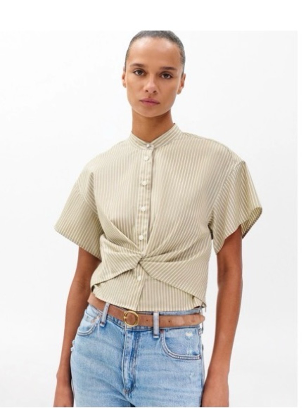 NWOT Rag and Bone  Cream Striped Twist-Front Short Sleeve Top